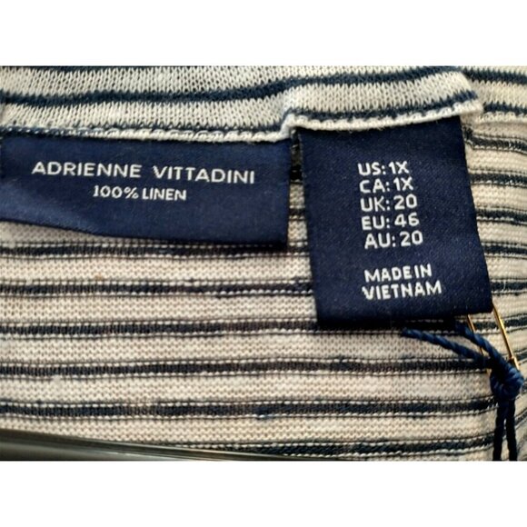 Adrienne Vittadini 100% Linen Navy White Stripes 3/4 Roll Sleeve Tunic - 1X NWT - Picture 9 of 10
